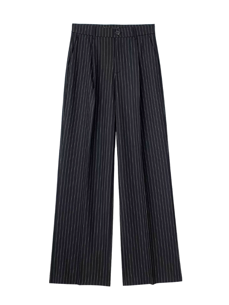 Drestiny-Black-High Waist Straight Leg Pinstriped Pants For Women