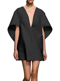 Thumbnail for Black dress with cape sleeves on a white background