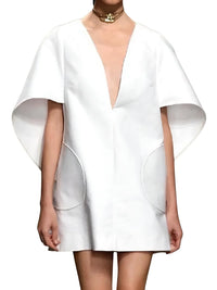 Thumbnail for High Fashion Short Dress For Women Deep V-Neck Half Sleeves Loose Party Mini Dresses, Mini Dresses, Short Sleeves, White, Black, S, M, L, XL, XXL, XL, United States, USA, Canada, Australia, New Zealand, United Kingdom, UK, Deep V-neck dresses, party mini dress, short cocktail dresses, loose fit mini dress, High fashion dresses for women, shopdrestiny.com