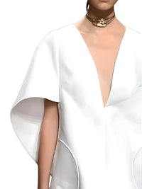 Thumbnail for High Fashion Short Dress For Women Deep V-Neck Half Sleeves Loose Party Mini Dresses, Mini Dresses, Short Sleeves, White, Black, S, M, L, XL, XXL, XL, United States, USA, Canada, Australia, New Zealand, United Kingdom, UK, Deep V-neck dresses, party mini dress, short cocktail dresses, loose fit mini dress, High fashion dresses for women, shopdrestiny.com