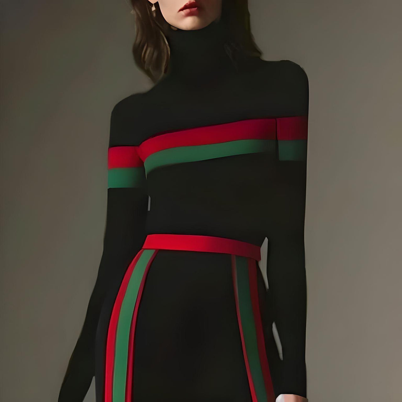 High Neck Black Sexy Slim Fit Top Long Sleeves Striped Split-Joint Shirt Casual Clothing, Drestiny, Shirts, Casual Shirts, Dress Shirts, Long Sleeves, S, M, L, XL, XXL, 2XL, Black, Red, Green, Turtlenecks, Gender_Women, United States, FR, United Kingdom, Australia, New Zealand, shopdrestiny.com