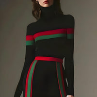 Thumbnail for High Neck Black Sexy Slim Fit Top Long Sleeves Striped Split-Joint Shirt Casual Clothing, Drestiny, Shirts, Casual Shirts, Dress Shirts, Long Sleeves, S, M, L, XL, XXL, 2XL, Black, Red, Green, Turtlenecks, Gender_Women, United States, FR, United Kingdom, Australia, New Zealand, shopdrestiny.com