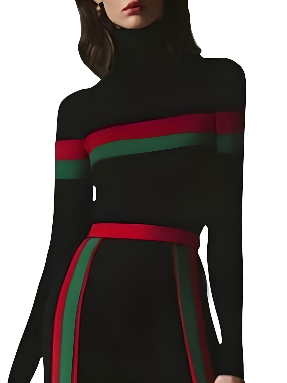 High Neck Black Sexy Slim Fit Top Long Sleeves Striped Split-Joint Shirt Casual Clothing, Drestiny, Shirts, Casual Shirts, Dress Shirts, Long Sleeves, S, M, L, XL, XXL, 2XL, Black, Red, Green, Turtlenecks, Gender_Women, United States, FR, United Kingdom, Australia, New Zealand, shopdrestiny.com