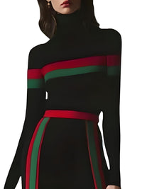 Thumbnail for High Neck Black Sexy Slim Fit Top Long Sleeves Striped Split-Joint Shirt Casual Clothing, Drestiny, Shirts, Casual Shirts, Dress Shirts, Long Sleeves, S, M, L, XL, XXL, 2XL, Black, Red, Green, Turtlenecks, Gender_Women, United States, FR, United Kingdom, Australia, New Zealand, shopdrestiny.com