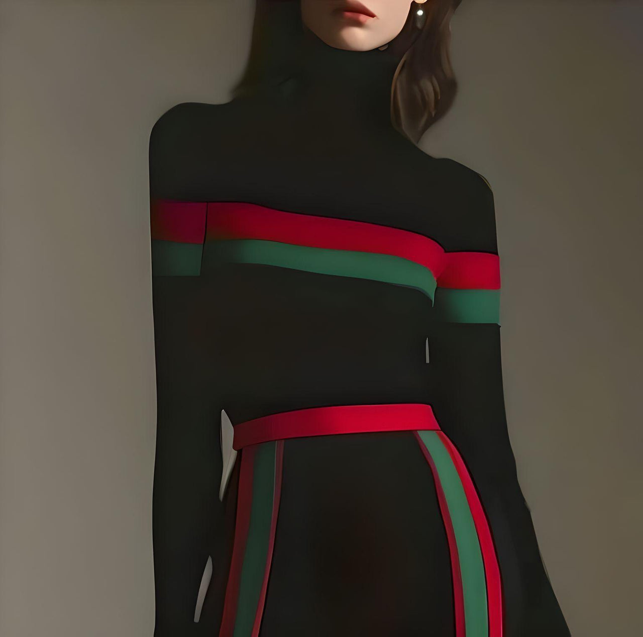High Neck Black Sexy Slim Fit Top Long Sleeves Striped Split-Joint Shirt Casual Clothing, Drestiny, Shirts, Casual Shirts, Dress Shirts, Long Sleeves, S, M, L, XL, XXL, 2XL, Black, Red, Green, Turtlenecks, Gender_Women, United States, FR, United Kingdom, Australia, New Zealand, shopdrestiny.com