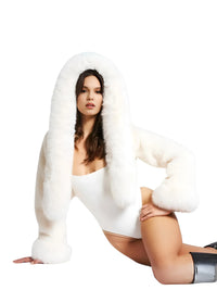 Thumbnail for High Quality Faux Fur Coats Women's Hooded Fur Coat Cropped White Black Faux Fur Coat