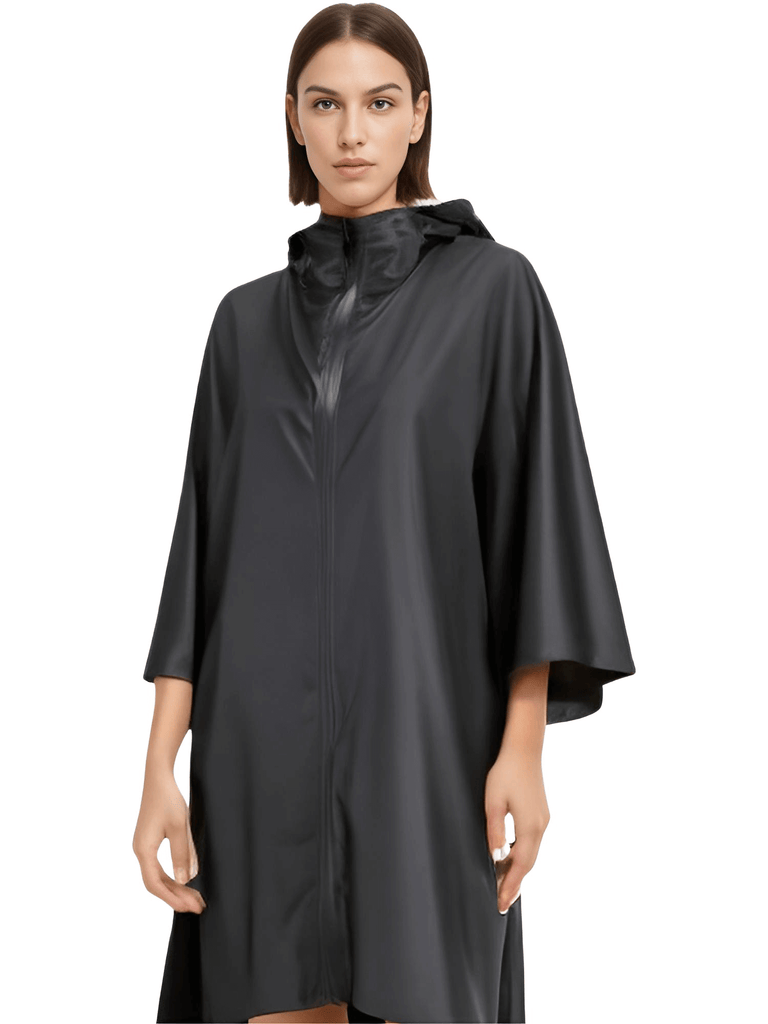 Stay dry in style with the Black Hooded Raincoat Waterproof Poncho. Shop at Drestiny and enjoy free shipping, plus we'll cover the tax! Don't miss out on this limited time offer to save up to 50%. As seen on FOX, NBC, and CBS.