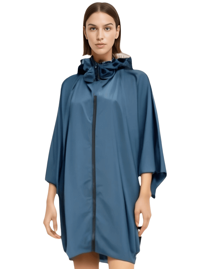 Stay dry in style with the Blue Hooded Raincoat Waterproof Poncho. Shop at Drestiny and enjoy free shipping, plus we'll cover the tax! Don't miss out on this limited time offer to save up to 50%. As seen on FOX, NBC, and CBS.