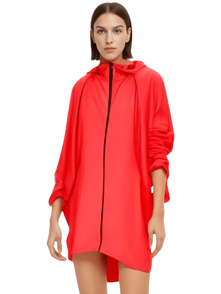 Stay dry in style with the Red Hooded Raincoat Waterproof Poncho. Shop at Drestiny and enjoy free shipping, plus we'll cover the tax! Don't miss out on this limited time offer to save up to 50%. As seen on FOX, NBC, and CBS.