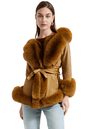 Thumbnail for Hooded Fur Coats For Women With Belt and Fur Lining Inside -, Coats , Drestiny , Australia, Beige, Black, Brown, Camel, Canada, Coats, Jackets, L, M, New Zealand, S, United Kingdom, United States, XL, XXL, XXXL , Drestiny , www.shopdrestiny.com