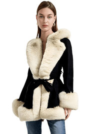 Thumbnail for Hooded Fur Coats For Women With Belt and Fur Lining Inside -, Coats , Drestiny , Australia, Beige, Black, Brown, Camel, Canada, Coats, Jackets, L, M, New Zealand, S, United Kingdom, United States, XL, XXL, XXXL , Drestiny , www.shopdrestiny.com
