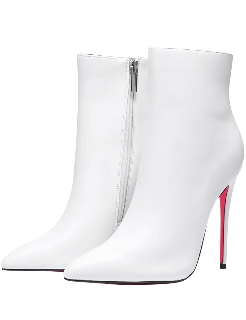 Hot Pink Bottom Shiny White Leather Ankle Boots For Women