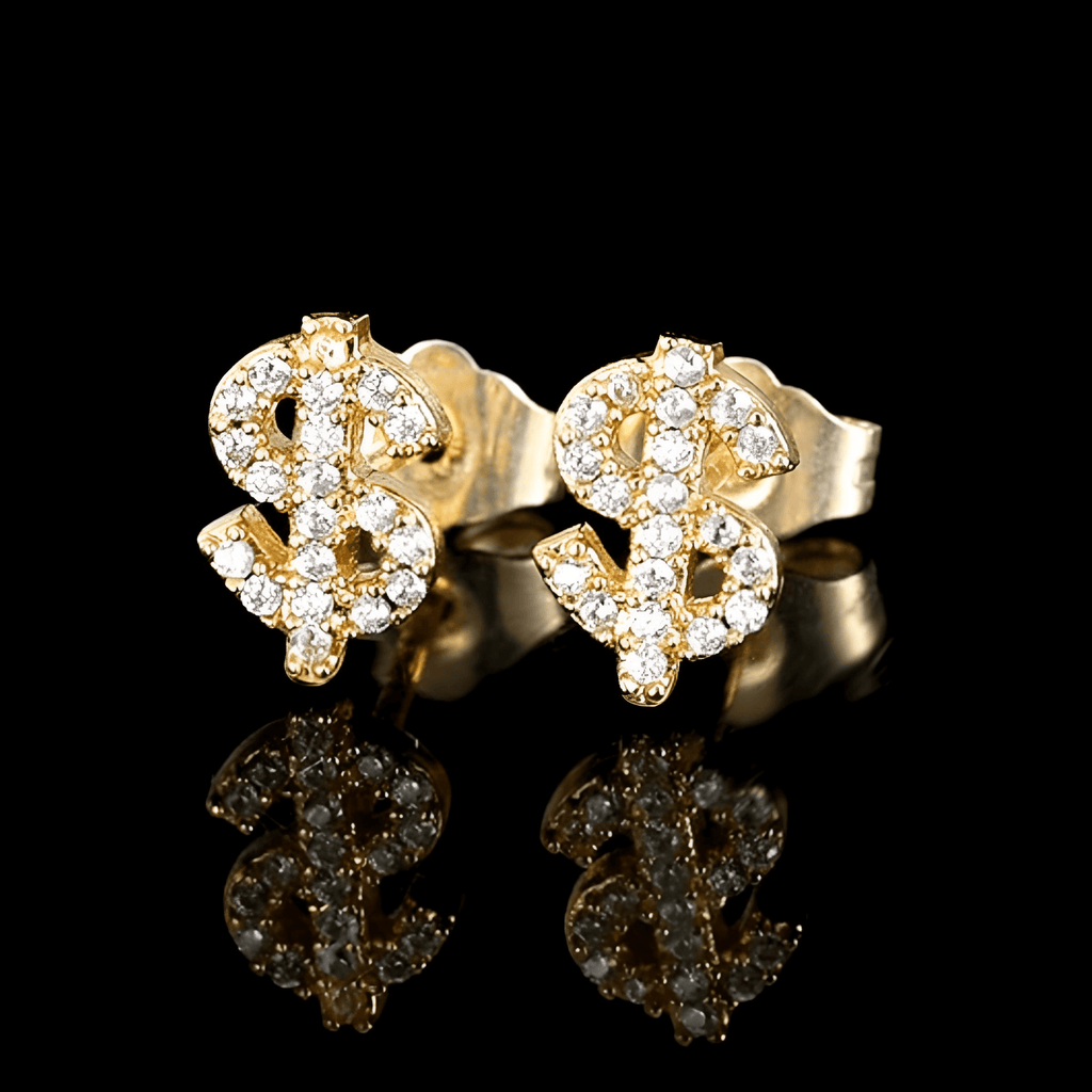 Iced Out 3A Zircon Gold Dollar Sign Earrings For Men