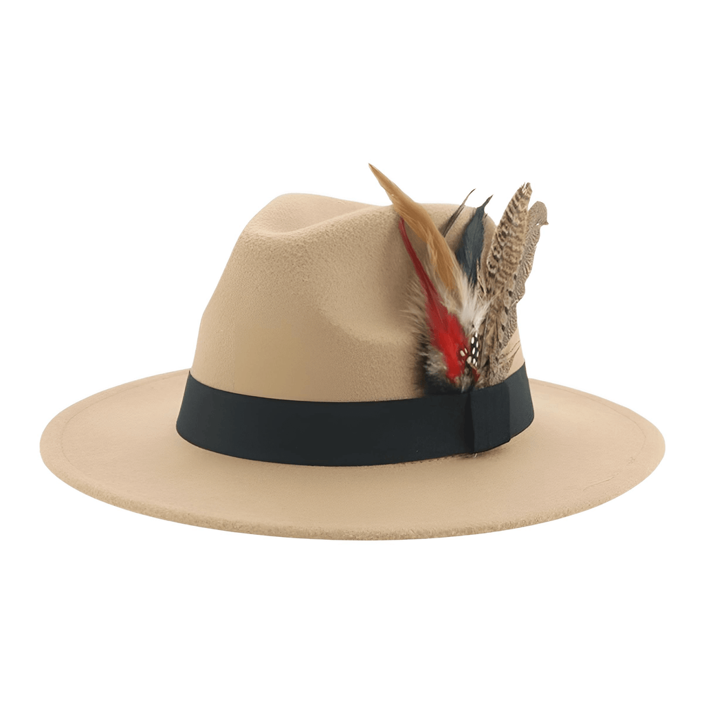 Khaki Fedora With Feather and Band Detailing For Men & Women