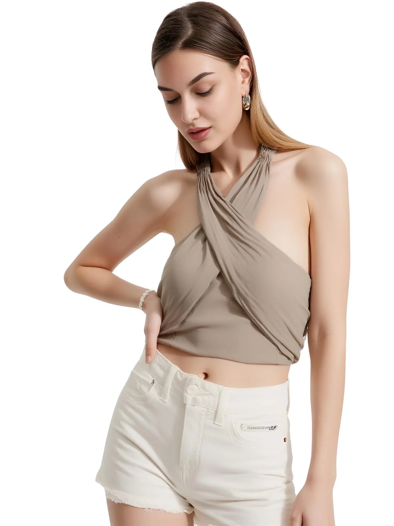 Khaki Suits Women Sleeveless Halter Sexy Crop Tops Women's Streetwear Fashion Set High Waist Wide Leg Pants + Halter Top, Drestiny, Sets, Pant Sets, Casual Pants, Casual Shirts, Sleeveless, Crop Tops, XS, S, M, L, White, Grey, Orange, Khaki, United States, Canada, Australia, New Zealand, United Kingdom, women's streetwear sets, ladies streetwear outfits, street style sets for women, trendy streetwear women, matching streetwear sets women, co-ord streetwear women, urban fashion sets female, shopdrestiny.com
