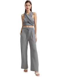 Thumbnail for Khaki Suits Women Sleeveless Halter Sexy Crop Tops Women's Streetwear Fashion Set High Waist Wide Leg Pants + Halter Top, Drestiny, Sets, Pant Sets, Casual Pants, Casual Shirts, Sleeveless, Crop Tops, XS, S, M, L, White, Grey, Orange, Khaki, United States, Canada, Australia, New Zealand, United Kingdom, women's streetwear sets, ladies streetwear outfits, street style sets for women, trendy streetwear women, matching streetwear sets women, co-ord streetwear women, urban fashion sets female, shopdrestiny.com