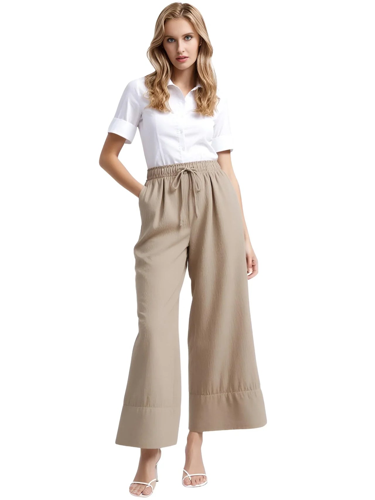 Khaki Suits Women Sleeveless Halter Sexy Crop Tops Women's Streetwear Fashion Set High Waist Wide Leg Pants + Halter Top, Drestiny, Sets, Pant Sets, Casual Pants, Casual Shirts, Sleeveless, Crop Tops, XS, S, M, L, White, Grey, Orange, Khaki, United States, Canada, Australia, New Zealand, United Kingdom, women's streetwear sets, ladies streetwear outfits, street style sets for women, trendy streetwear women, matching streetwear sets women, co-ord streetwear women, urban fashion sets female, shopdrestiny.com