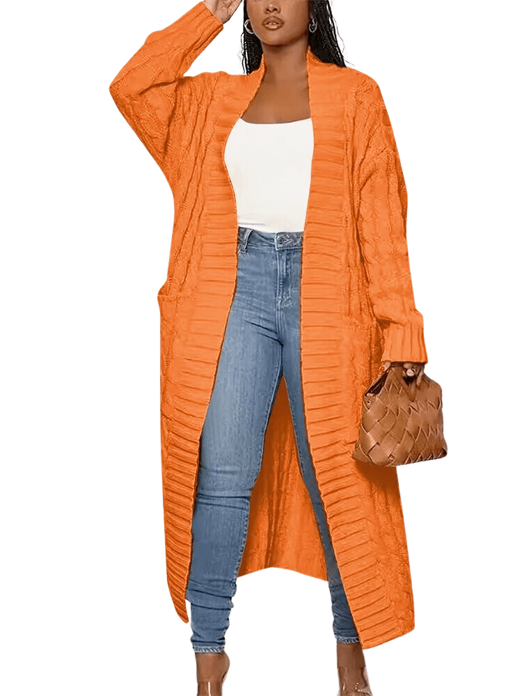 Orange Knit Cardigan With Pockets