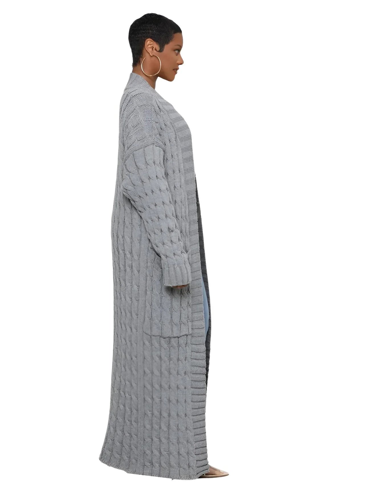 Knit Women's Extra Long Cardigan With Pockets