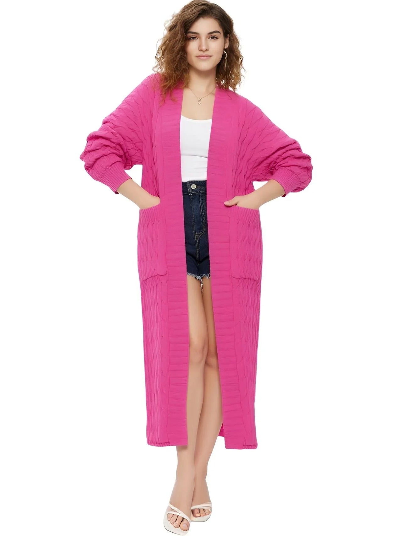 Knit Women's Extra Long Cardigan With Pockets