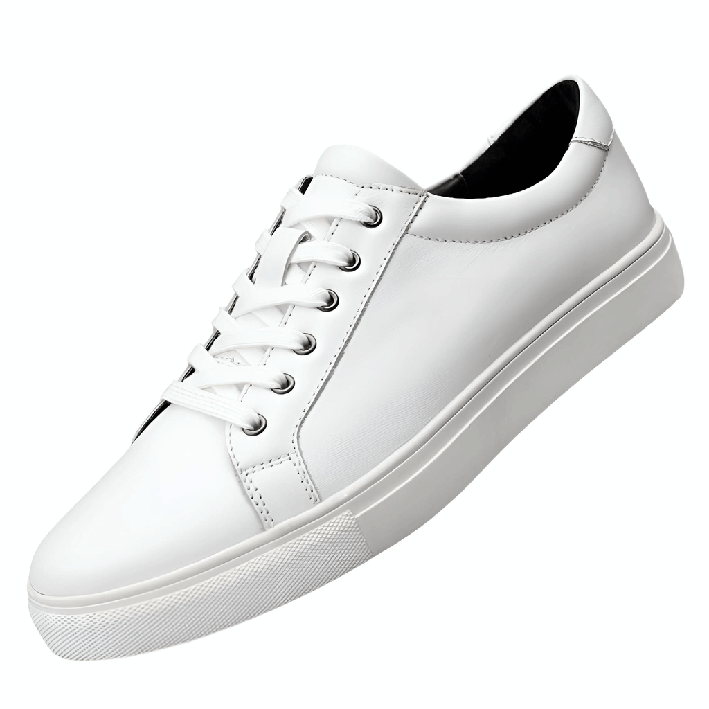  Men's White Leather Sneakers: Lace up in style with genuine leather sneakers from Drestiny. Save up to 50% off, with free shipping and tax covered!
