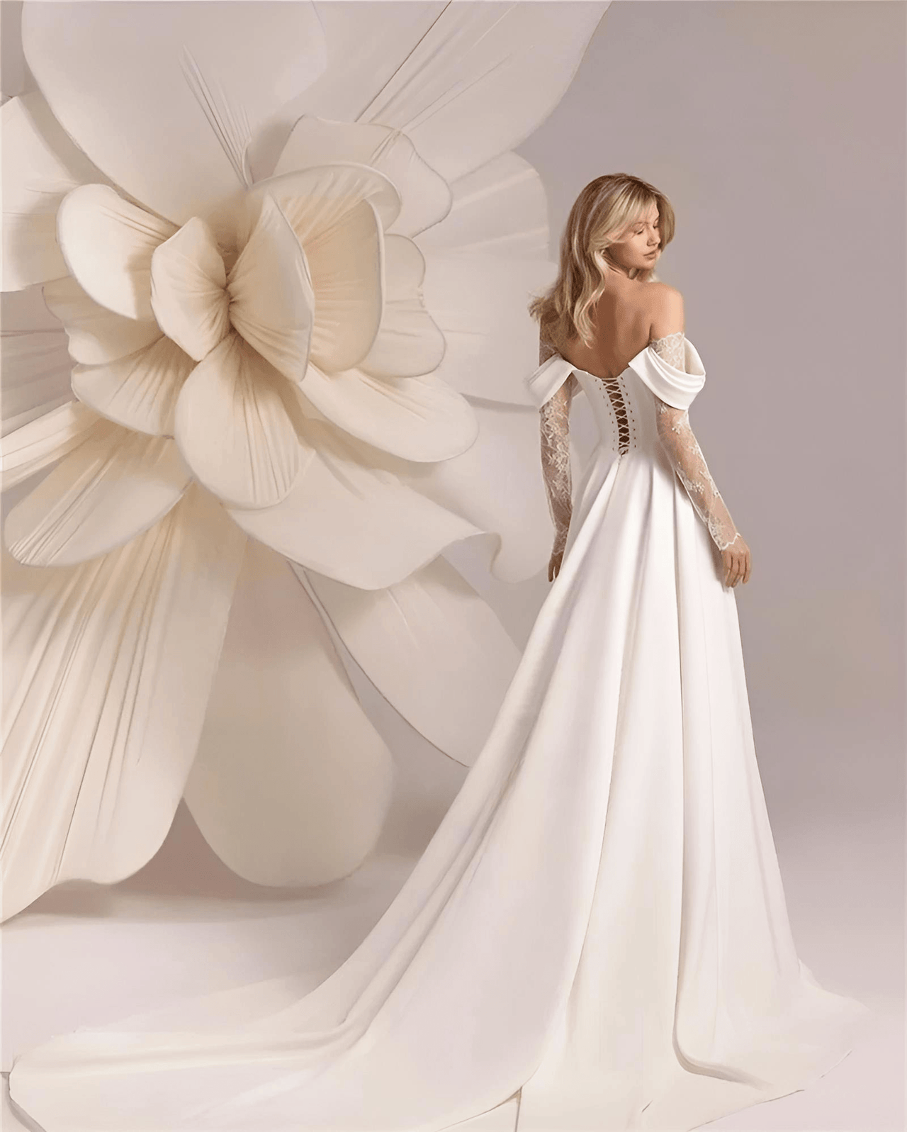 Lace Long Sleeve Semi Formal Wedding Gown Off Shoulder A-Line Bridal Gowns Backless Princess Appliqués Bride Gown Customized, Drestiny, Semi Formal Wedding Gowns, Semi-Formal Wedding Gowns, Maxi Dresses, Long Sleeves, Off Shoulder, White, Ivory, United States, USA, Canada, Australia, New Zealand, United Kingdom, UK, Custom Made, 2, 4, 6, 8, 10, 12, 14, 16, 16W, 18W, 20W, 22W, 24W, 26W, casual wedding dress, shopdrestiny.com
