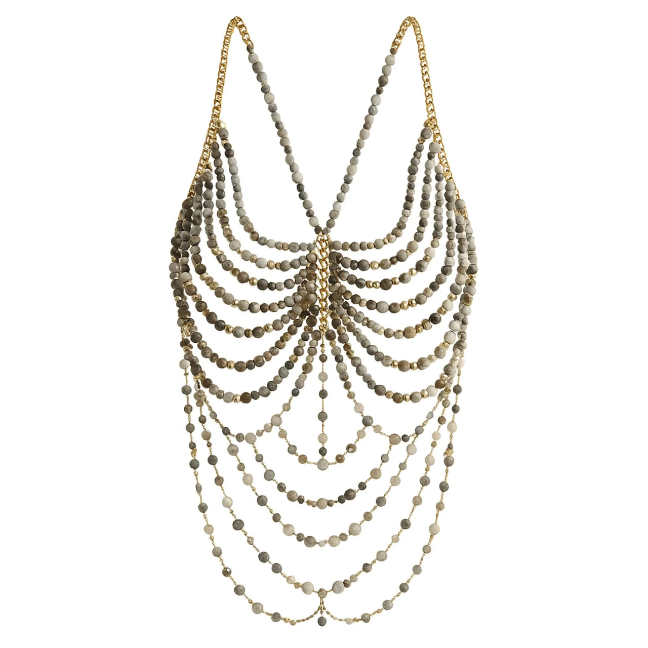 Ladies Beaded Jewelry Top Hollow Out Top Body Jewelry Exaggerated Pearl Neck Bustier Fashion Bra Women Club Rave