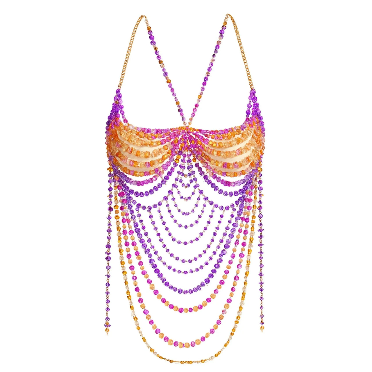 Ladies Beaded Jewelry Top Hollow Out Top Body Jewelry Exaggerated Pearl Neck Bustier Fashion Bra Women Club Rave