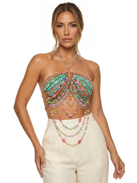 Thumbnail for Ladies Beaded Jewelry Top Hollow Out Top Body Jewelry Exaggerated Pearl Neck Bustier Fashion Bra Women Club Rave