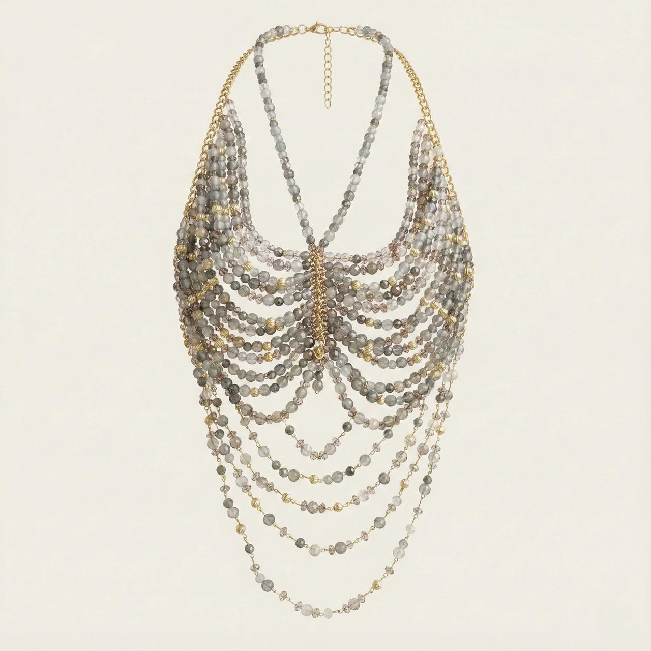 Ladies Beaded Jewelry Top Hollow Out Top Body Jewelry Exaggerated Pearl Neck Bustier Fashion Bra Women Club Rave