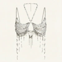 Thumbnail for Ladies Beaded Jewelry Top Hollow Out Top Body Jewelry Exaggerated Pearl Neck Bustier Fashion Bra Women Club Rave