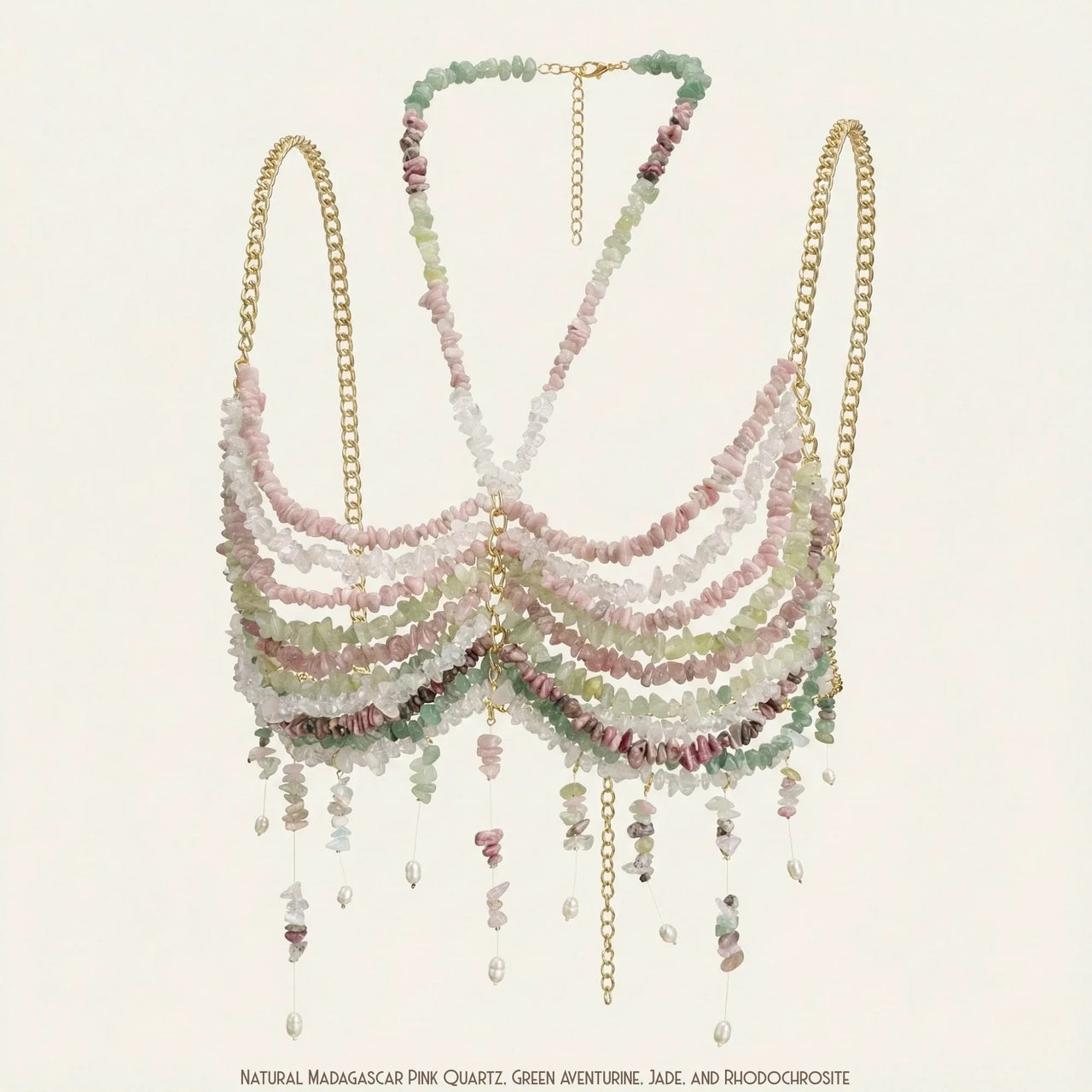 Ladies Beaded Jewelry Top Hollow Out Top Body Jewelry Exaggerated Pearl Neck Bustier Fashion Bra Women Club Rave