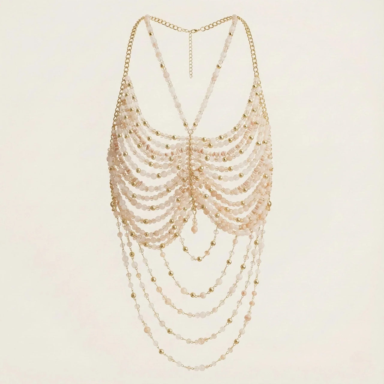 Ladies Beaded Jewelry Top Hollow Out Top Body Jewelry Exaggerated Pearl Neck Bustier Fashion Bra Women Club Rave