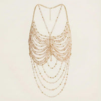 Thumbnail for Ladies Beaded Jewelry Top Hollow Out Top Body Jewelry Exaggerated Pearl Neck Bustier Fashion Bra Women Club Rave