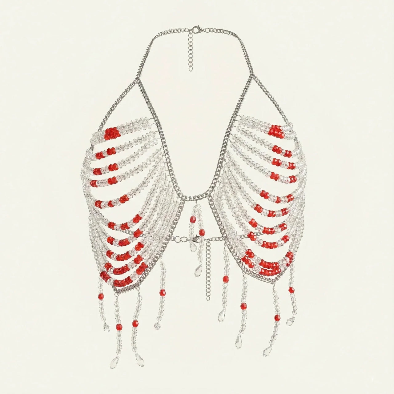 Ladies Beaded Jewelry Top Hollow Out Top Body Jewelry Exaggerated Pearl Neck Bustier Fashion Bra Women Club Rave