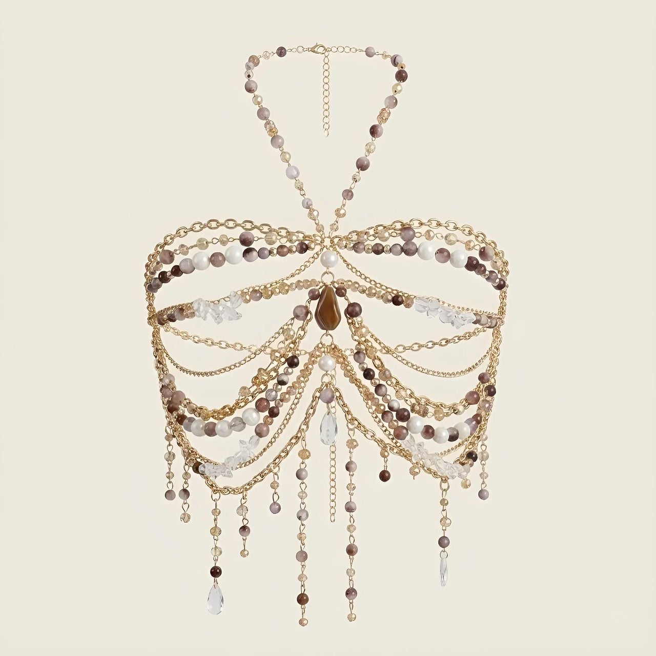 Ladies Beaded Jewelry Top Hollow Out Top Body Jewelry Exaggerated Pearl Neck Bustier Fashion Bra Women Club Rave