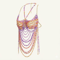 Thumbnail for Ladies Beaded Jewelry Top Hollow Out Top Body Jewelry Exaggerated Pearl Neck Bustier Fashion Bra Women Club Rave