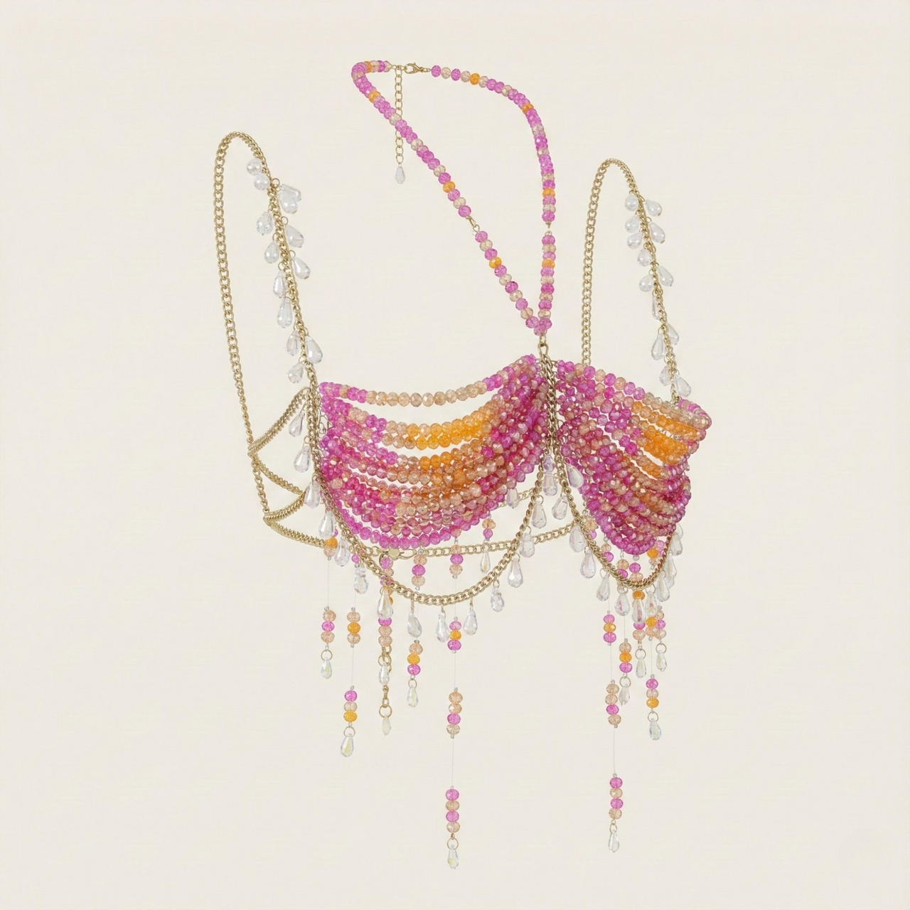 Ladies Beaded Jewelry Top Hollow Out Top Body Jewelry Exaggerated Pearl Neck Bustier Fashion Bra Women Club Rave