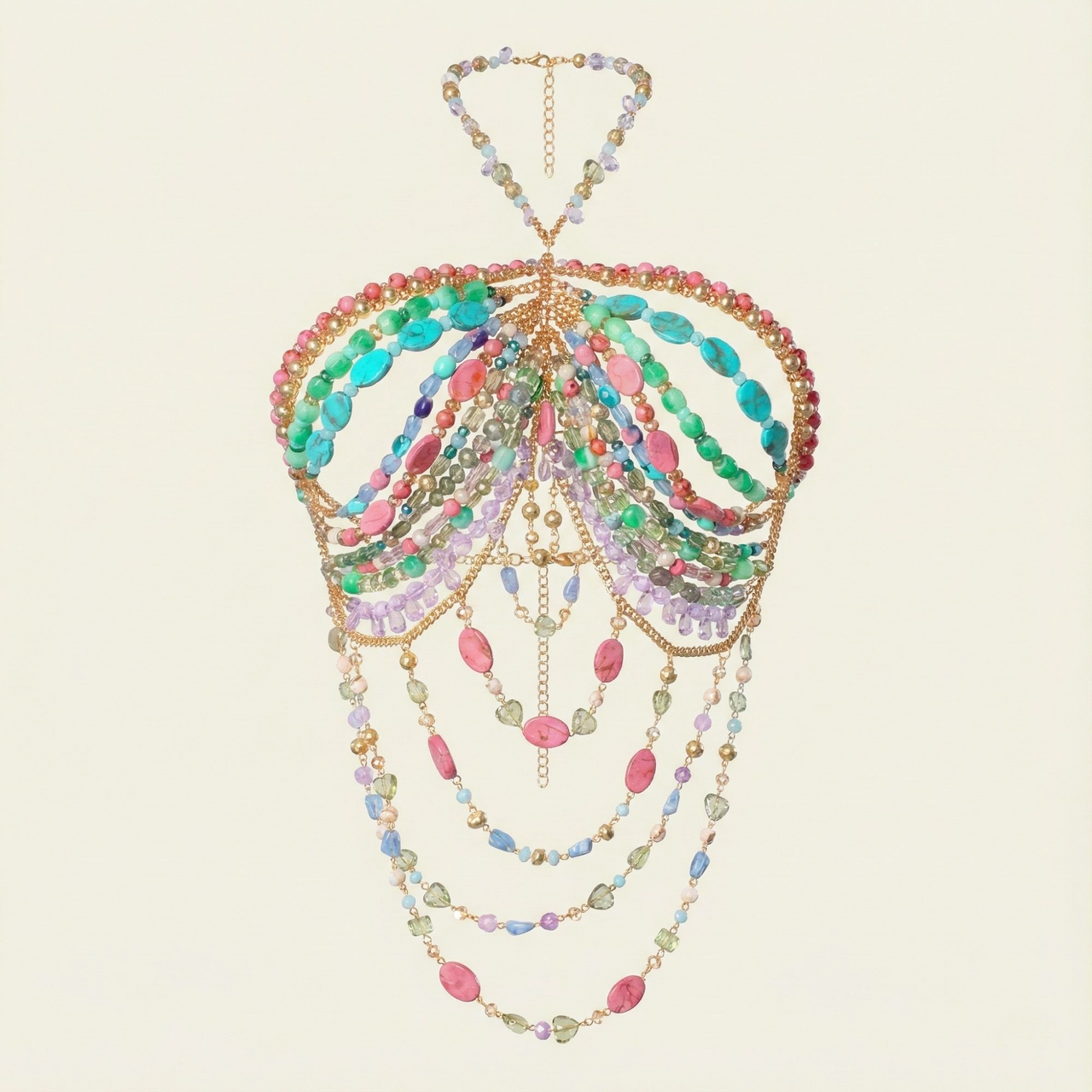 Ladies Beaded Jewelry Top Hollow Out Top Body Jewelry Exaggerated Pearl Neck Bustier Fashion Bra Women Club Rave