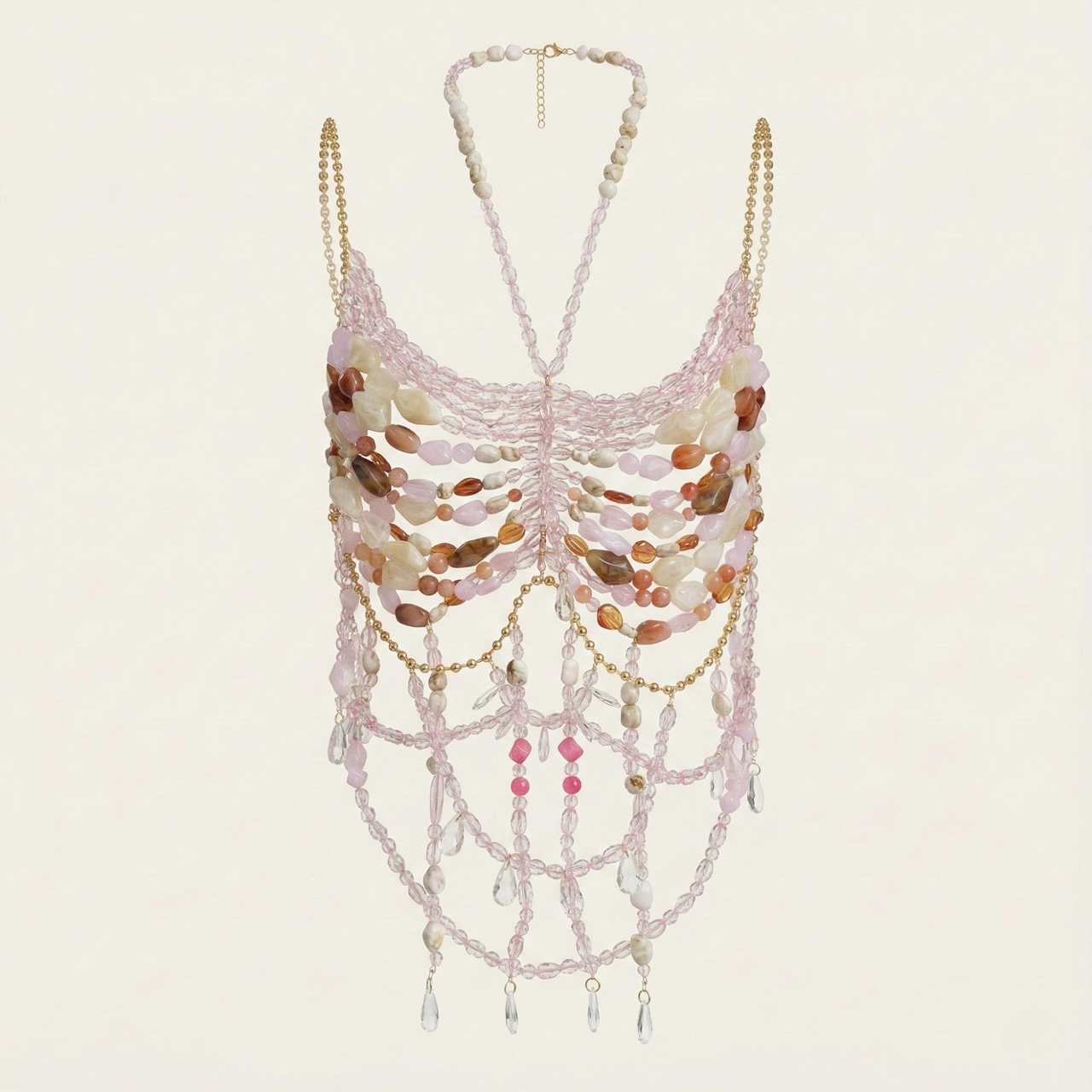 Ladies Beaded Jewelry Top Hollow Out Top Body Jewelry Exaggerated Pearl Neck Bustier Fashion Bra Women Club Rave