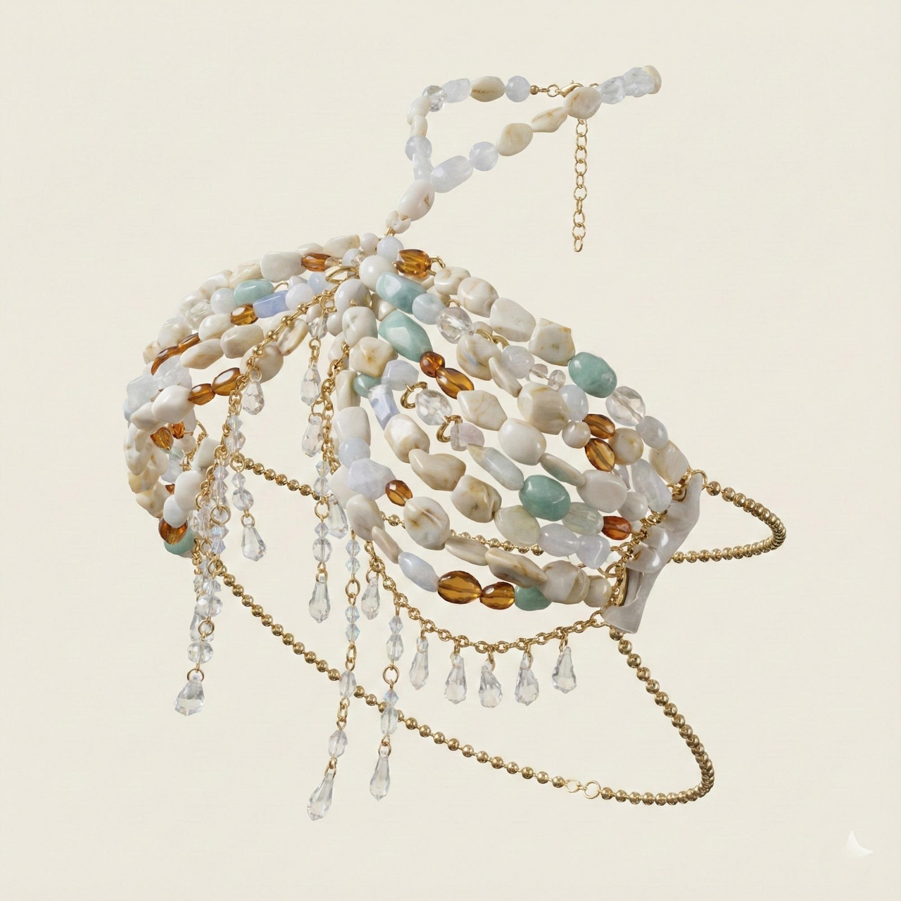 Ladies Beaded Jewelry Top Hollow Out Top Body Jewelry Exaggerated Pearl Neck Bustier Fashion Bra Women Club Rave