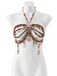 Thumbnail for Ladies Beaded Jewelry Top Hollow Out Top Body Jewelry Exaggerated Pearl Neck Bustier Fashion Bra Women Club Rave