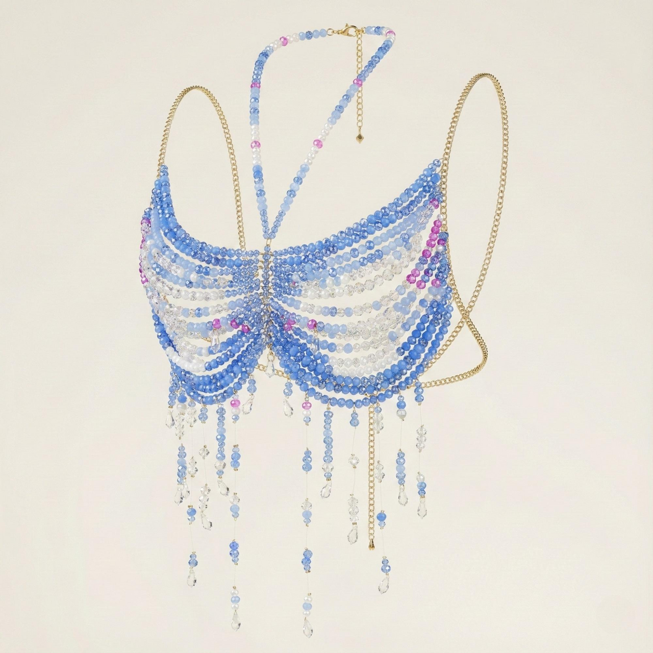 Ladies Beaded Jewelry Top Hollow Out Top Body Jewelry Exaggerated Pearl Neck Bustier Fashion Bra Women Club Rave