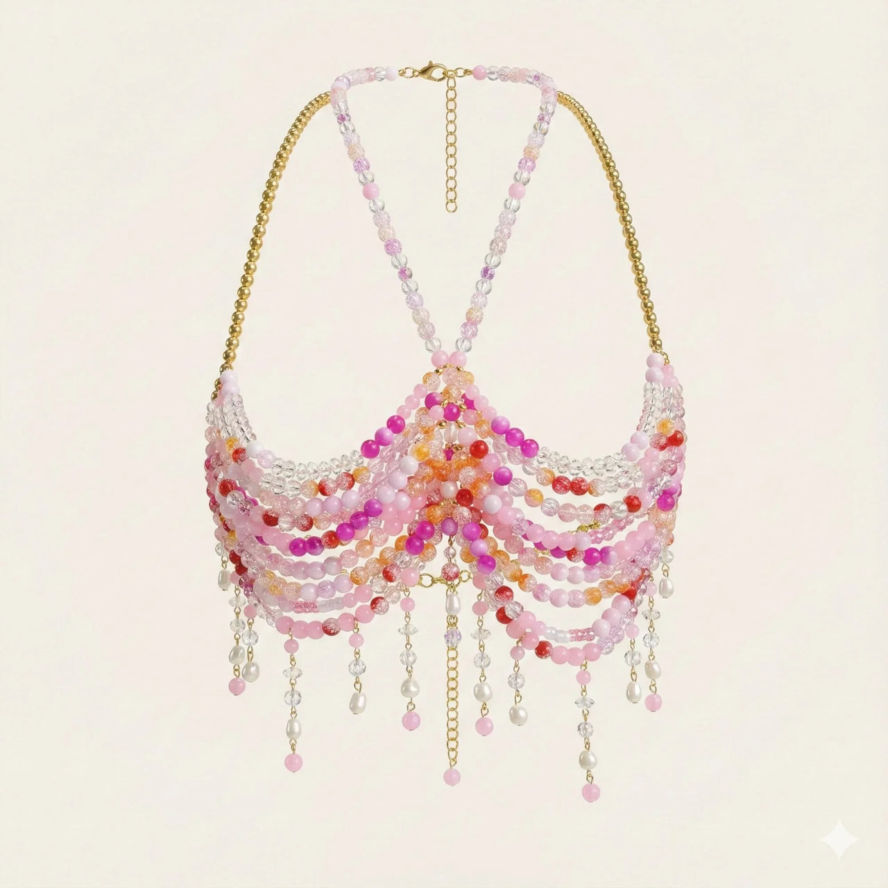 Ladies Beaded Jewelry Top Hollow Out Top Body Jewelry Exaggerated Pearl Neck Bustier Fashion Bra Women Club Rave