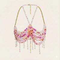 Thumbnail for Ladies Beaded Jewelry Top Hollow Out Top Body Jewelry Exaggerated Pearl Neck Bustier Fashion Bra Women Club Rave