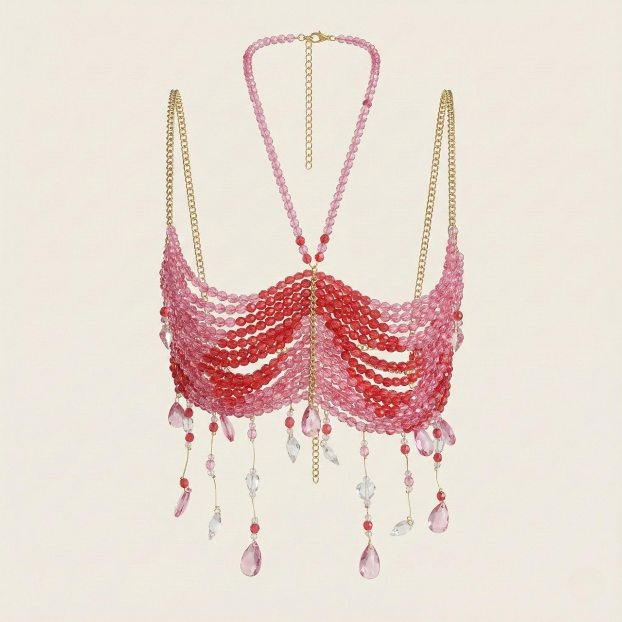 Ladies Beaded Jewelry Top Hollow Out Top Body Jewelry Exaggerated Pearl Neck Bustier Fashion Bra Women Club Rave