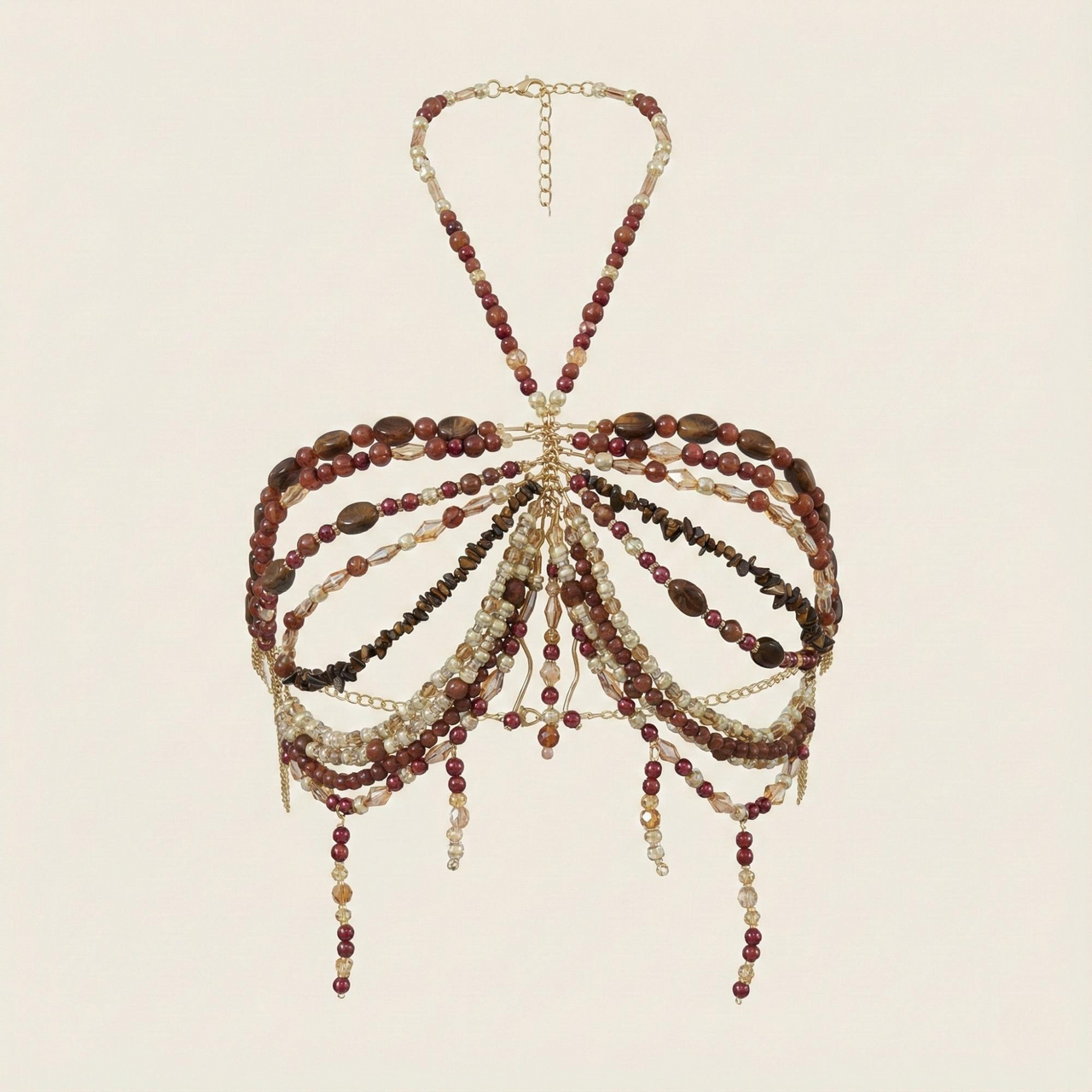 Ladies Beaded Jewelry Top Hollow Out Top Body Jewelry Exaggerated Pearl Neck Bustier Fashion Bra Women Club Rave