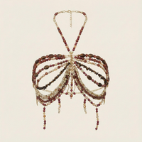 Thumbnail for Ladies Beaded Jewelry Top Hollow Out Top Body Jewelry Exaggerated Pearl Neck Bustier Fashion Bra Women Club Rave