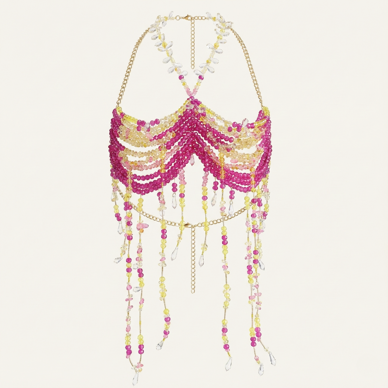 Ladies Beaded Jewelry Top Hollow Out Top Body Jewelry Exaggerated Pearl Neck Bustier Fashion Bra Women Club Rave