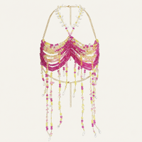 Thumbnail for Ladies Beaded Jewelry Top Hollow Out Top Body Jewelry Exaggerated Pearl Neck Bustier Fashion Bra Women Club Rave